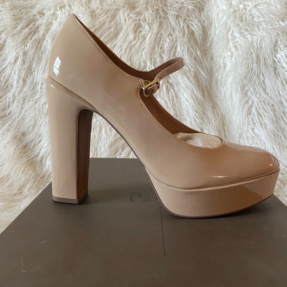 NWT Linea Paolo Isadora Mary Jane Platform Pumps, Maple Sugar Patent, Size 9.5